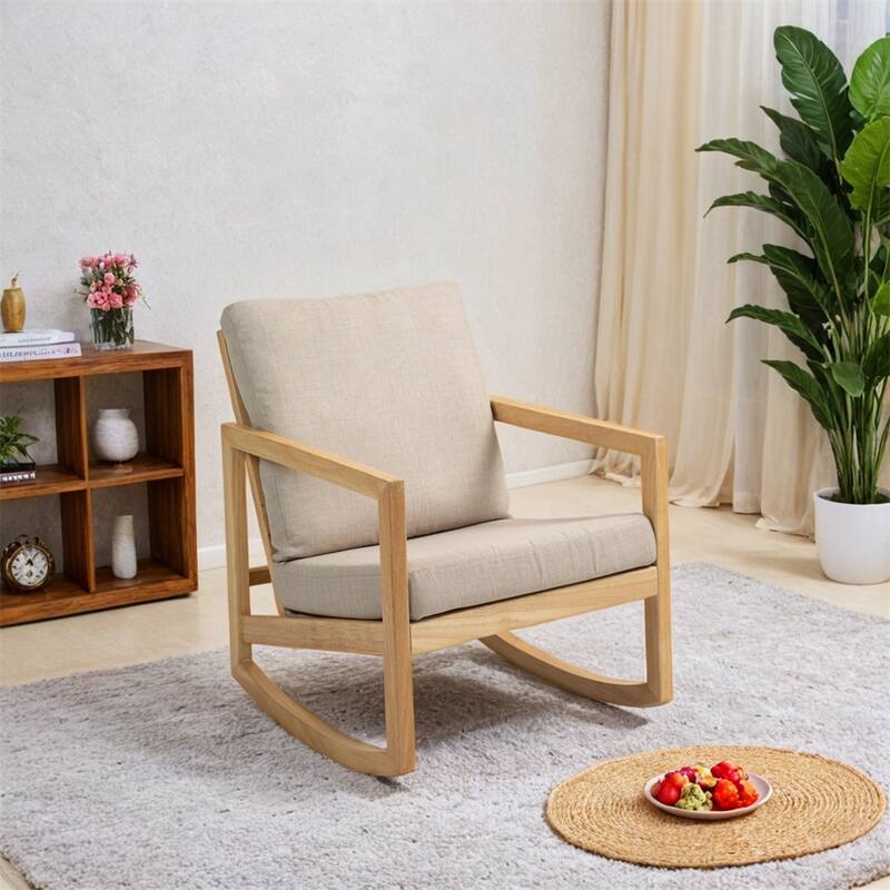 Upholstered Accent Glider Chair,Rubberwood Frame in Natural