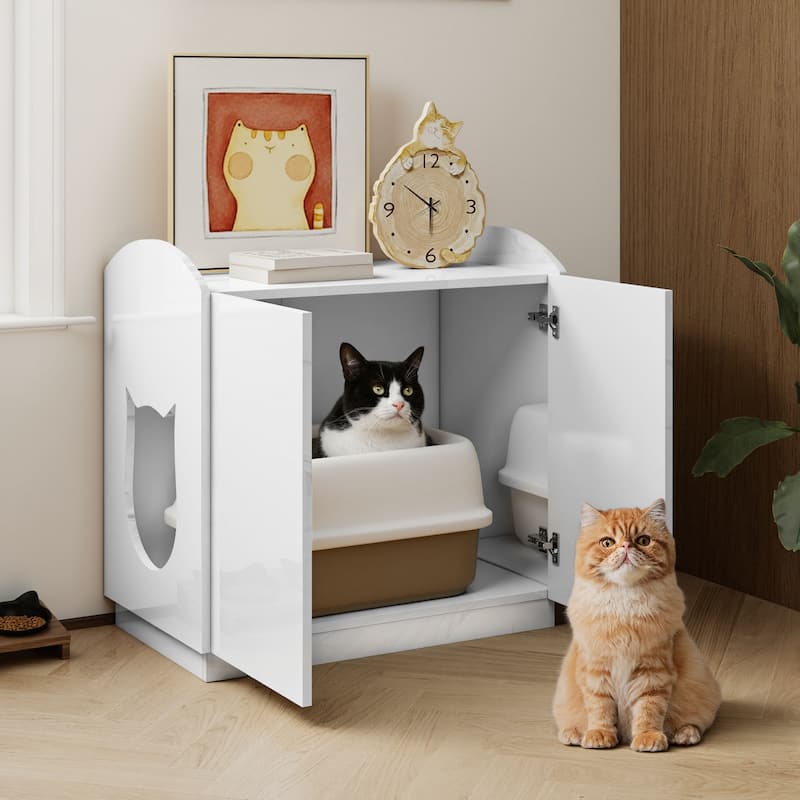 Moasis Large Cat Litter Box Enclosure with Cat-Head Entrance - White