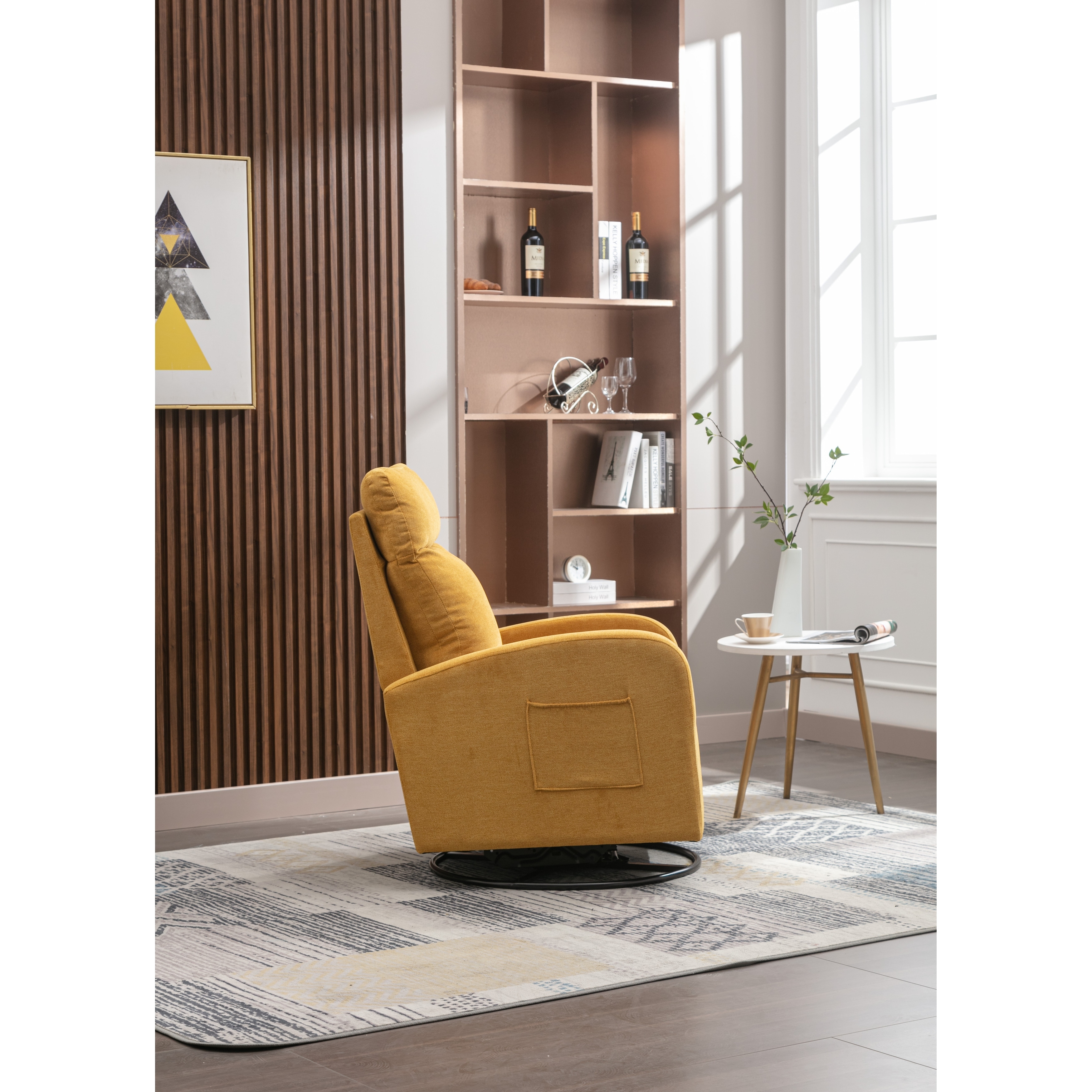 Swivel Rocking Accent Chair with Left Bag for Livingroom Yellow