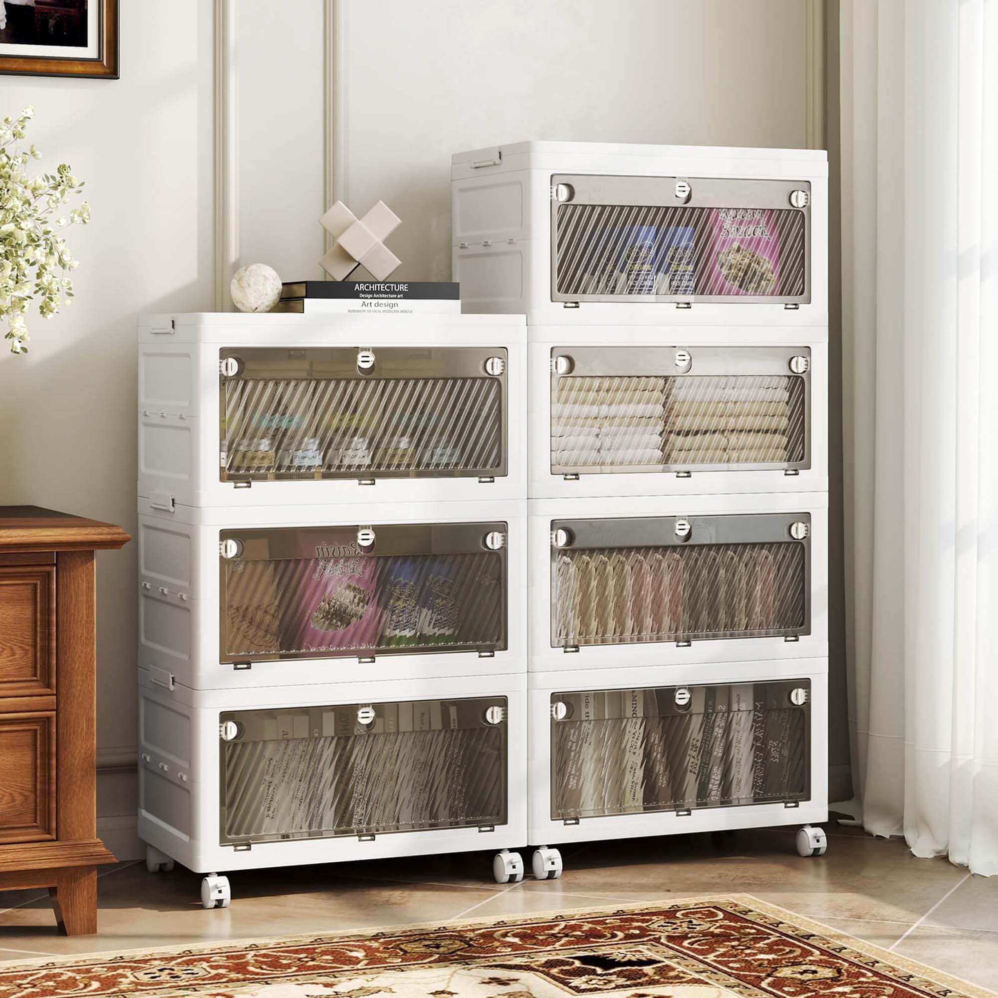 3/4-Tier Plastic Storage Bins w/ Lid Stackable Storage Boxes w