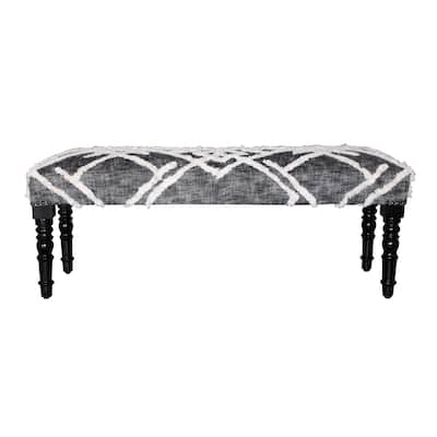 HomeRoots 47" Gray And White Cotton Upholstered Distressed Bench - 47 x 18 x 16