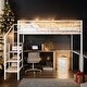 preview thumbnail 2 of 24, Full Size Metal Loft Bed with Desk and Lateral Storage Ladder, White