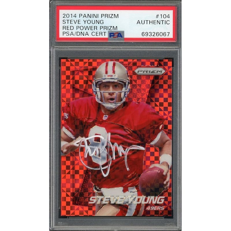Steve Young 2014 Panini Red Power Prizm Signed Football Card #104 Auto PSA - 8'6" x 11'6"