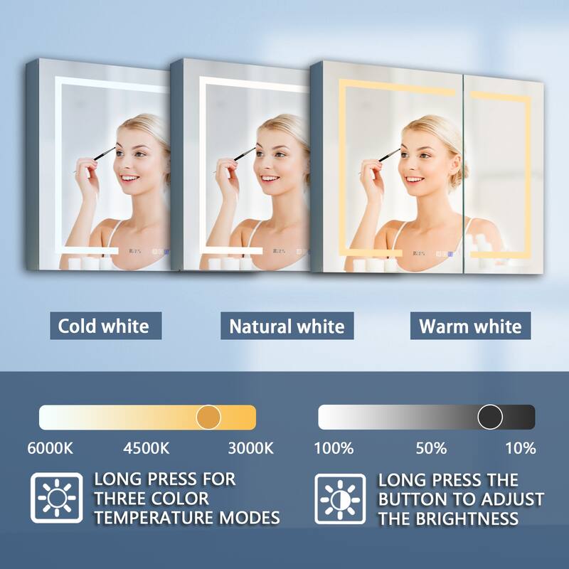 ExBrite LED Lighted Bathroom Medicine Cabinet with Mirror,Recessed or Surface Mount, Defog