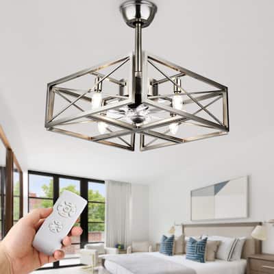 Oaks Aura 20in. Modern Industrial Nickel Low Profile Ceiling Fan with Light, Flush Mount Ceiling Fan with Remote for Bedroom