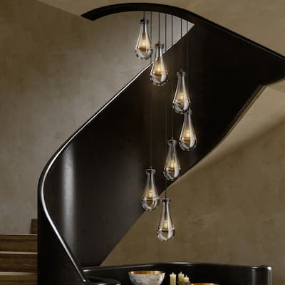 KAYLA Farmhouse Chandelier for Staircase, Foyer, Glass Pendant Light Fixture for Kitchen Island (Bulb Included)