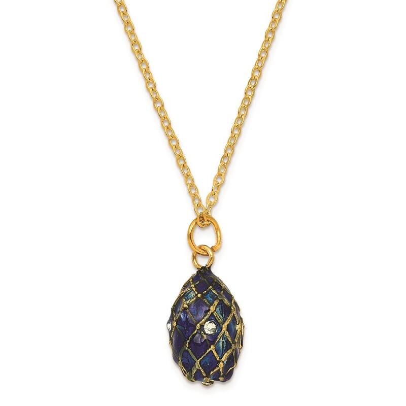 Curata Pewter Crystals Gold-Tone Enameled Grand Royal Blue (Plays Unchained Melody) Musical Egg on 18 Inch Necklace