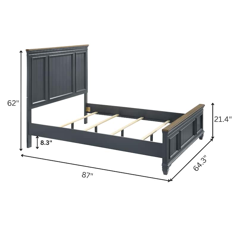 Roundhill Furniture Clelane 3-Piece Wood Bedroom Set, Shiplap Panel Bed and 2 Nightstands