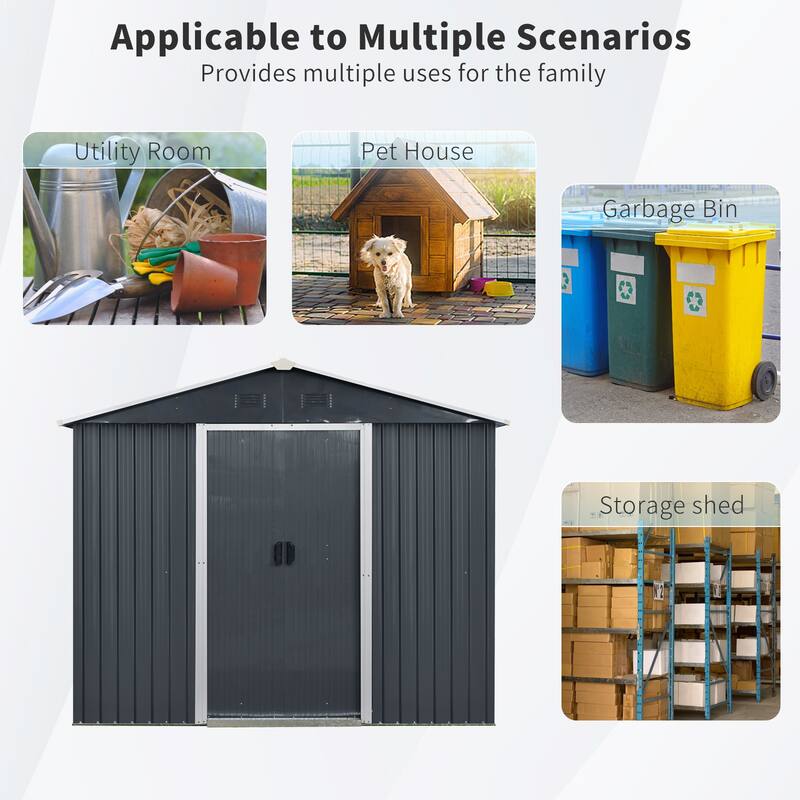 Rust-proof Metal Garden Shed with Lockable Sliding Door & Tilted Roof, Waterproof Storage Shed Tool Shed