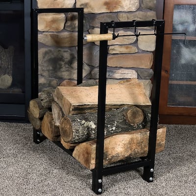 Sunnydaze Indoor-Outdoor Black Steel Firewood Storage Log Holder - 30-Inch - Log Rack ONLY