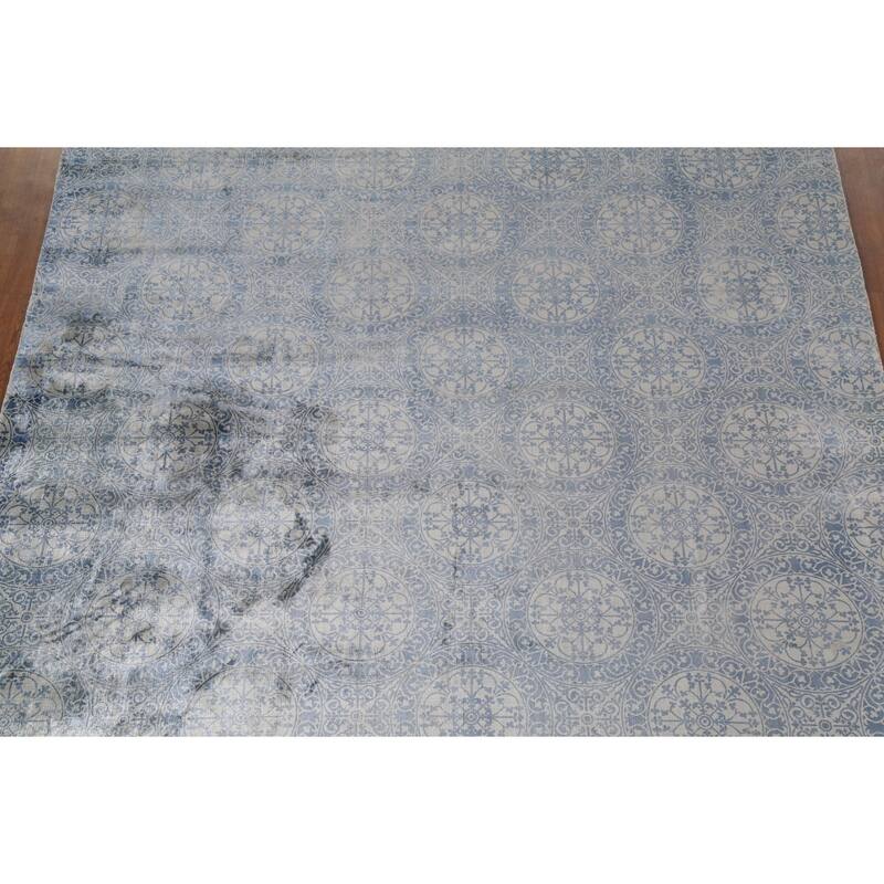Handmade Wool & Silk Geometric Abstract Indian Area Rug - 8'5"x 11'4"
