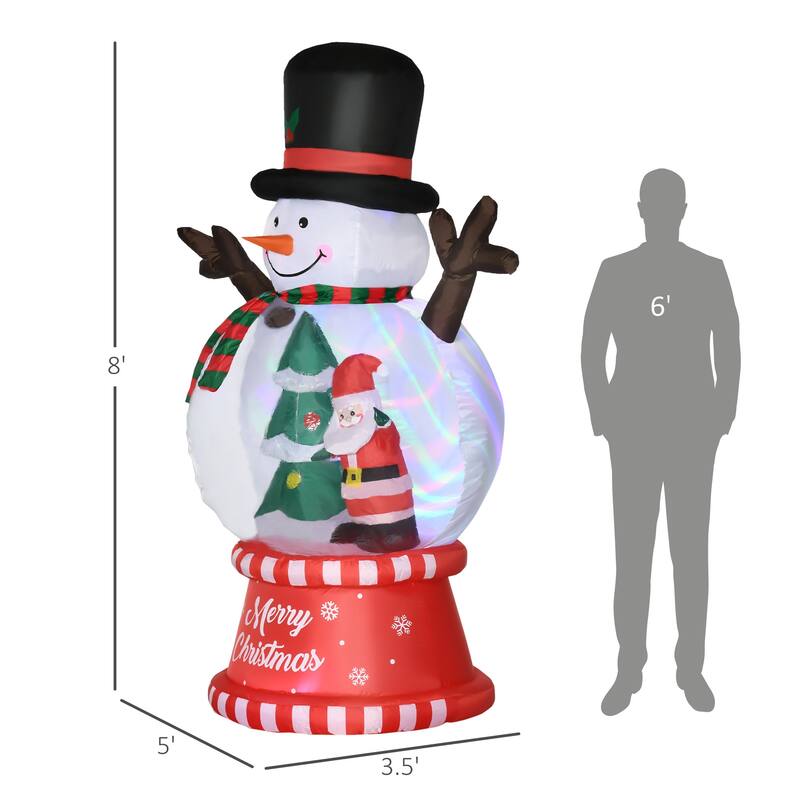 Outsunny 8ft Inflatable Christmas Snowman with Crystal Ball Body and Black Hat, Blow-Up Outdoor LED Yard Display