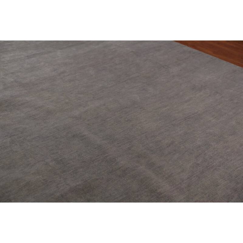 Modern Gabbeh Area Rug Hand-Knotted Grey Oriental Wool Carpet - 9'2" x 11'9"