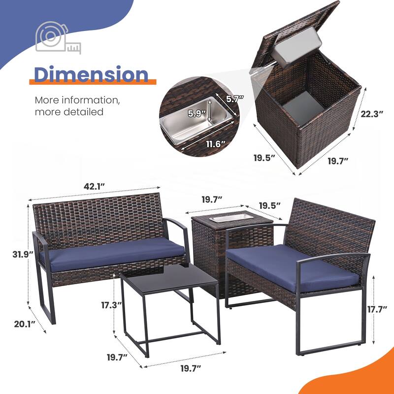 4 Piece Outdoor PE Wicker Furniture Set