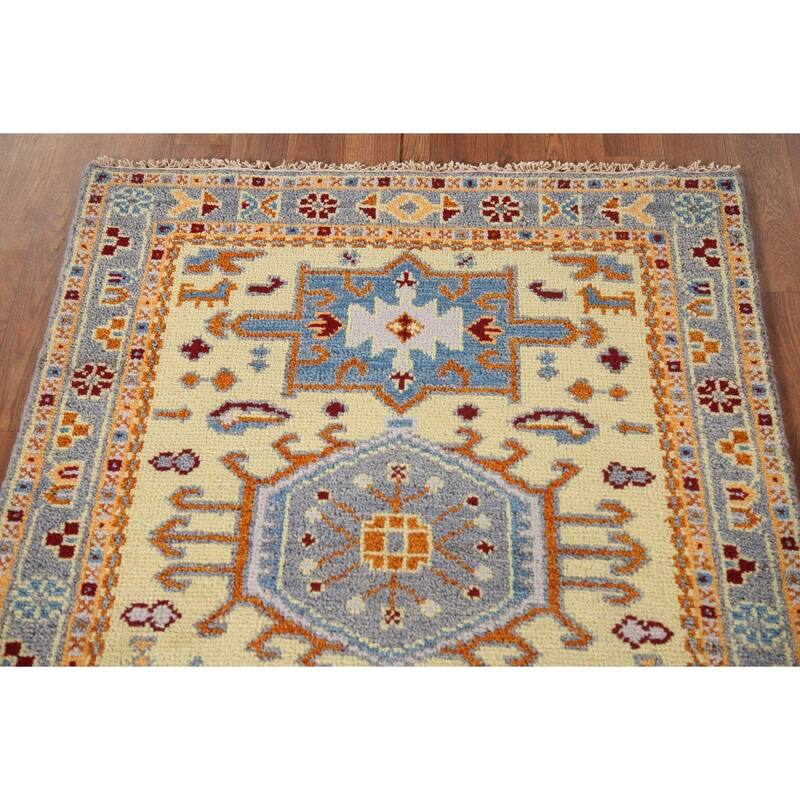 Geometric Kazak Accent Rug Hand-Knotted Wool Carpet - 3'0"x 5'0"