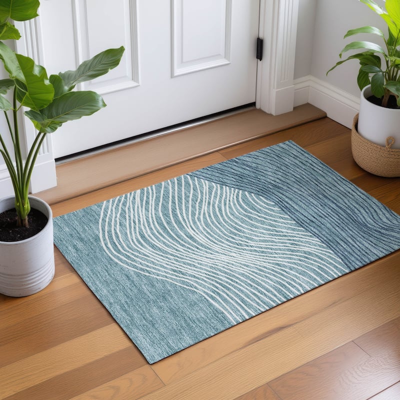 Machine Washable Indoor/ Outdoor Modern Arches Chantille Rug