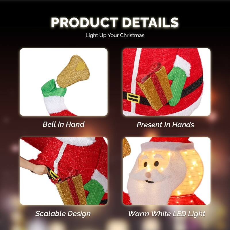 6FT Lighted Santa Claus Holding Bell Christmas Yard Decorations - Red