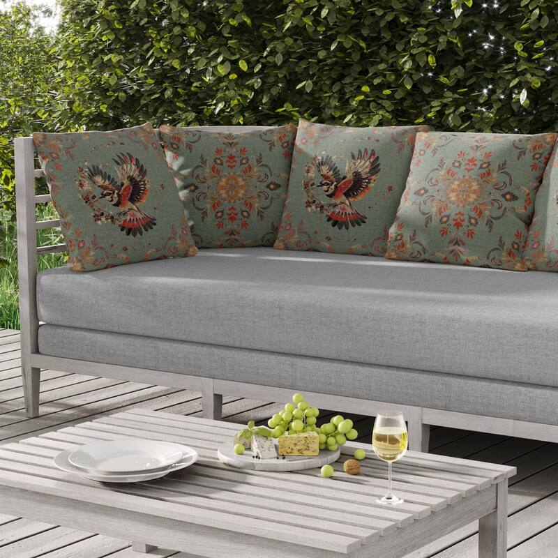 Blaze Bird Indoor/Outdoor Reversible Throw Pillow Mint and Orange