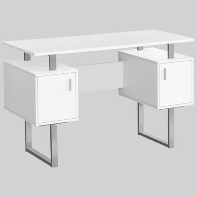 Contemporary 48" Computer Desk with Storage, Adjustable Shelves, U-Shaped Silver Metal Legs for Laptop