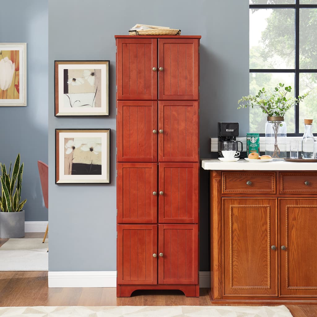 Tall Storage Cabinet Pantry Cabinet with 8 Doors, Corner Cabinet Side Cabinet Hallway Cabinet for Kitchen, Cherry