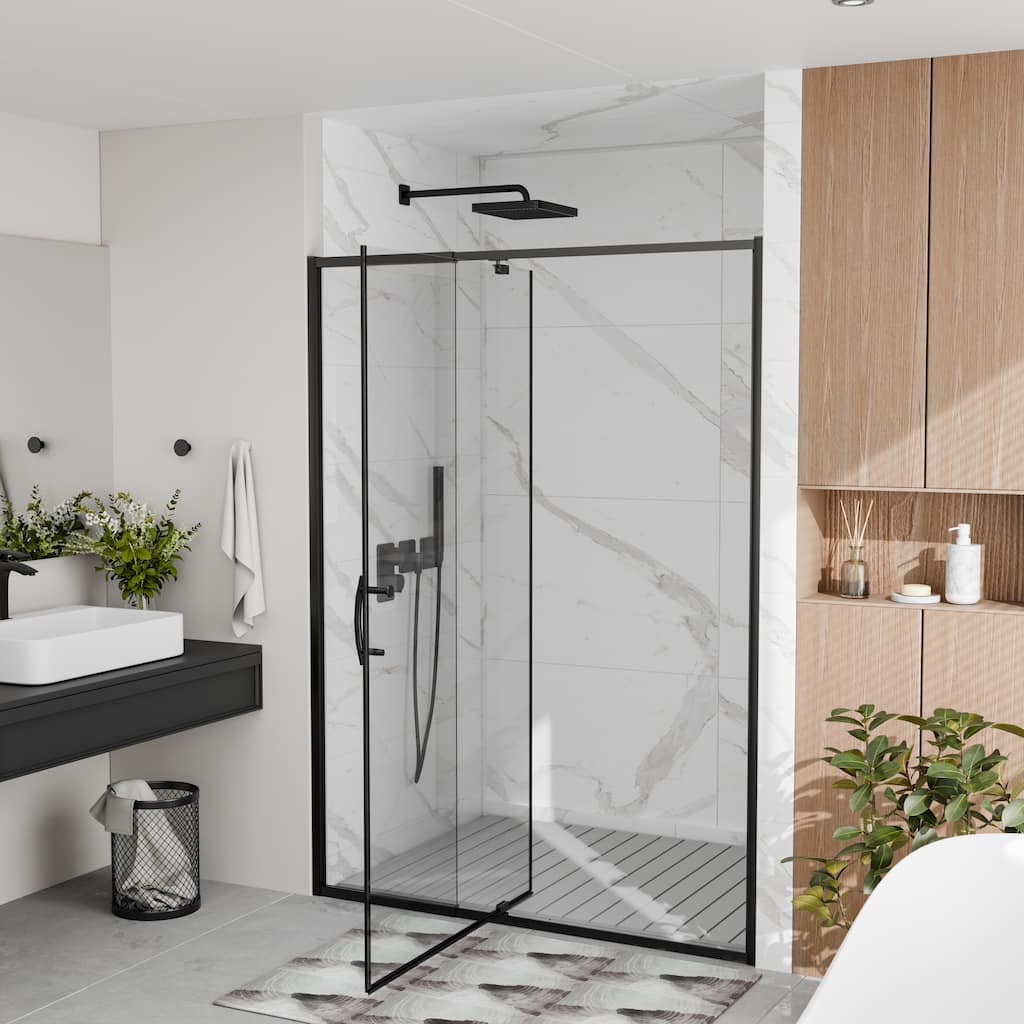 44-48"x71" Framed Pivot Shower Door, 4" Adjustable Width, SGCC Tempered Glass, Reversible DIY Shower Enclosure.