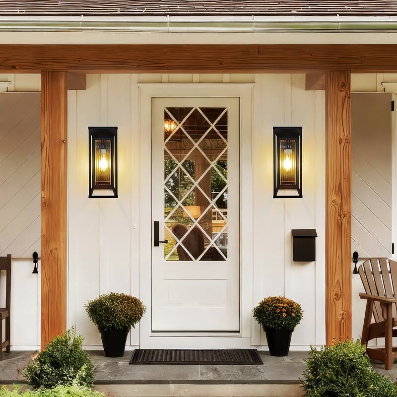 Outdoor Wall Light with Clear Ribbed Glass,Waterproof Exterior Light for Porch/Patio/Garage(2-PACK)