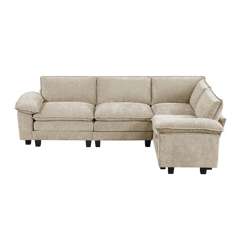 Terra Chenille 4-Piece Modular Sectional Sofa - Wood Finish Feet