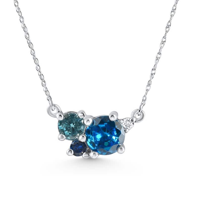 3Ct Blue Sapphire Topaz Aquamarine Diamond Pendant Necklace Gold Lab Grown