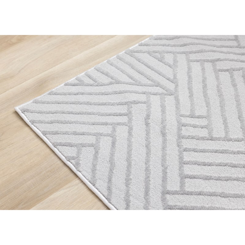 Ellie Collection - High-Low Textured Soft Polyester Grey Area Rug