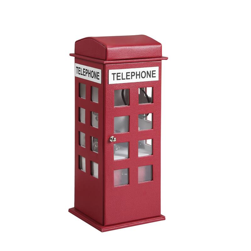 12" Burgundy And White Faux Leather Telephone Booth Jewelry Box