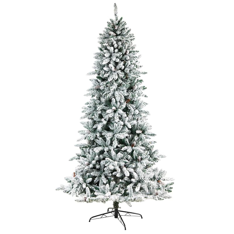 8Ft Artificial Christmas Tree with Warm Lights & Pine Cones - Holiday Decor - Green - 96