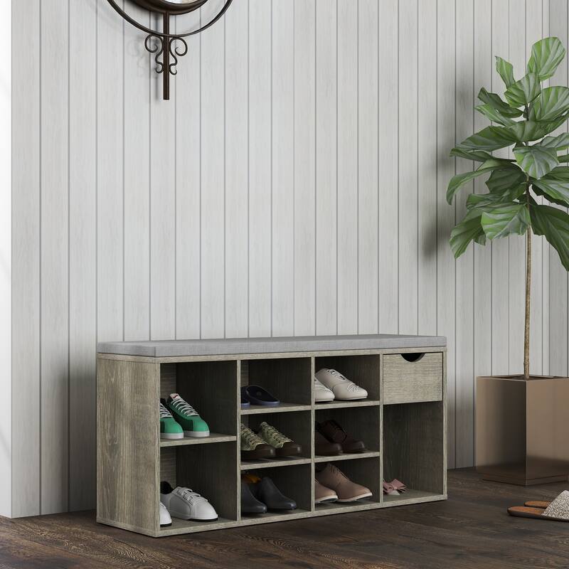 Storage Bench,Shoe Bench,Entryway Bench with Padded Cushion,Drawer and Open Compartments,Bench,3 Tier Shoe Rack Bench