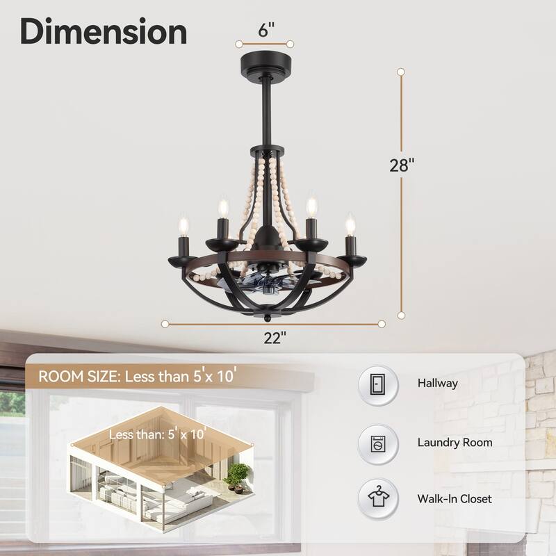 22-Inch Decorative Chandelier Ceiling Fan with Light and Remote