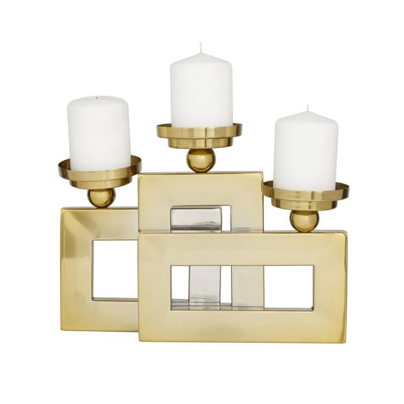 Silver or Gold Stainless Steel Metal Pillar 3 Plate Decorative Candle Holder
