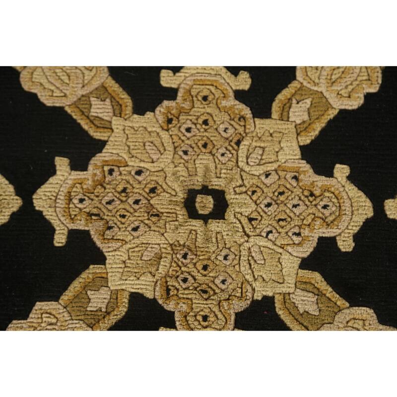 Black & Gold Agra Indian Area Rug Handmade Wool Carpet - 6'2"x 9'4"