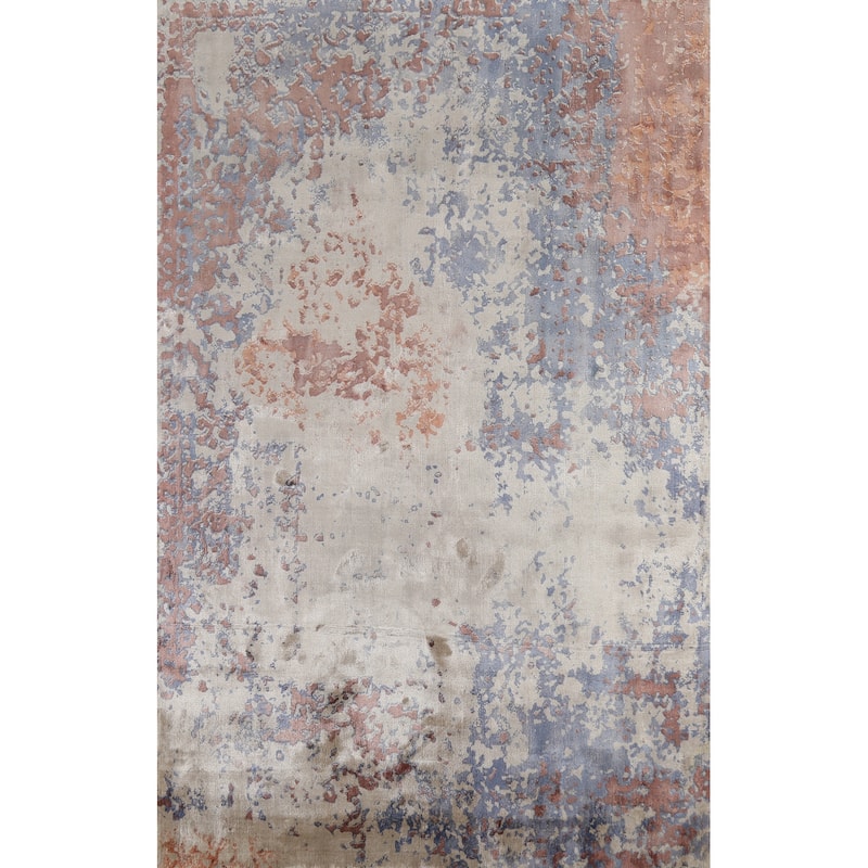 Abstract Indian Foyer Rug Hand-Knotted Contemporary Wool Carpet - 4'5"x 6'4"