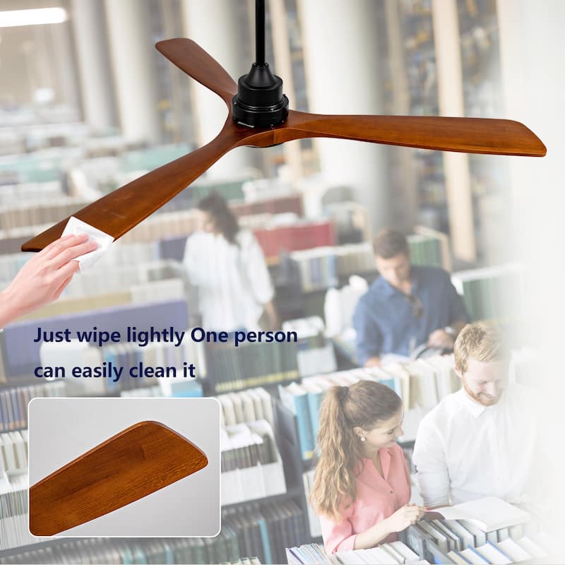 60" Ceiling Fan w/ 18W Led Light 3 Solid Wood Blades Remote Control Reversible DC Motor