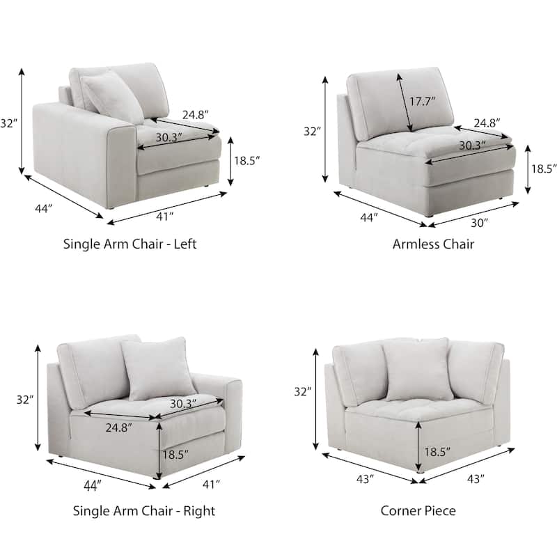 Roundhill Furniture Breton Contemporary Fabric Tufted 5 Piece Modular Sectional Sofa, Oyster