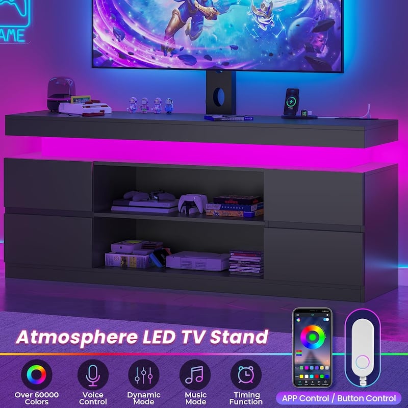 LED TV Stand with Mount Power Outlet TV Mount for 32 to 75 in TVs Drawers
