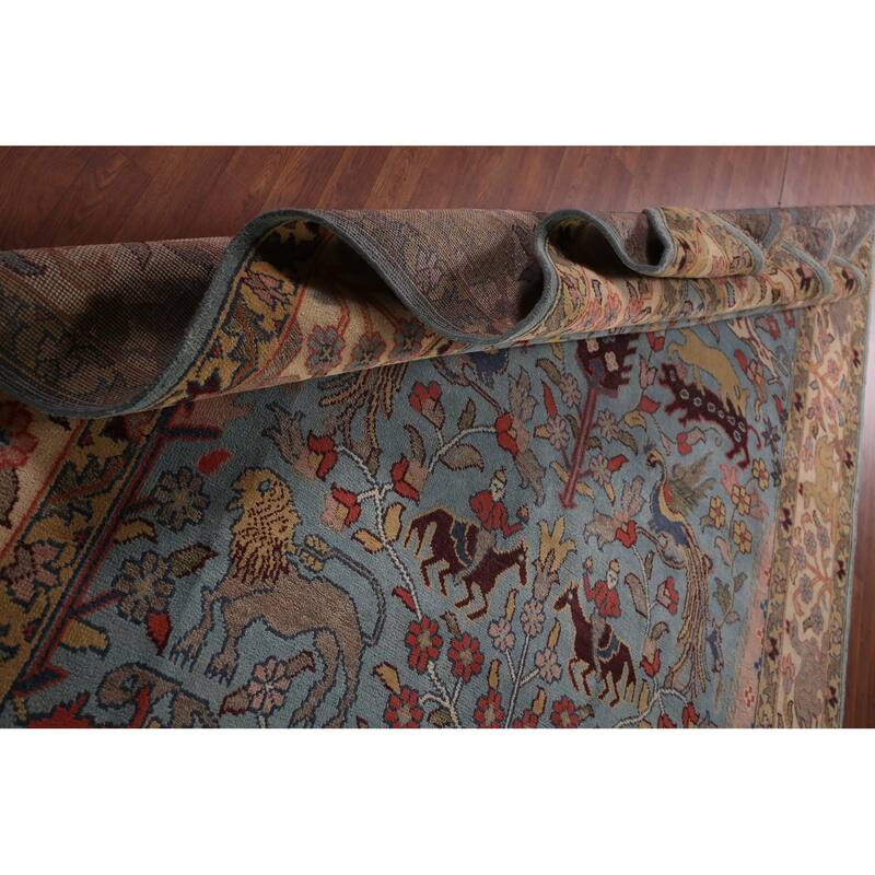 Hunting Animals Blue Ziegler Oriental Area Rug Handmade Wool Carpet - 9'0"x 11'11"