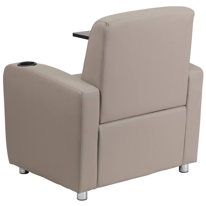 LeatherSoft Guest Chair with Tablet Arm, Front Wheel Casters and Cup Holder