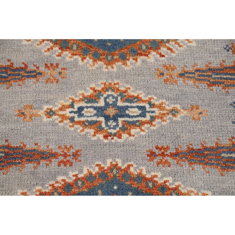 Geometric Viss Indian Runner Rug Handmade Gray Wool Carpet - 2'6"x 9'7"