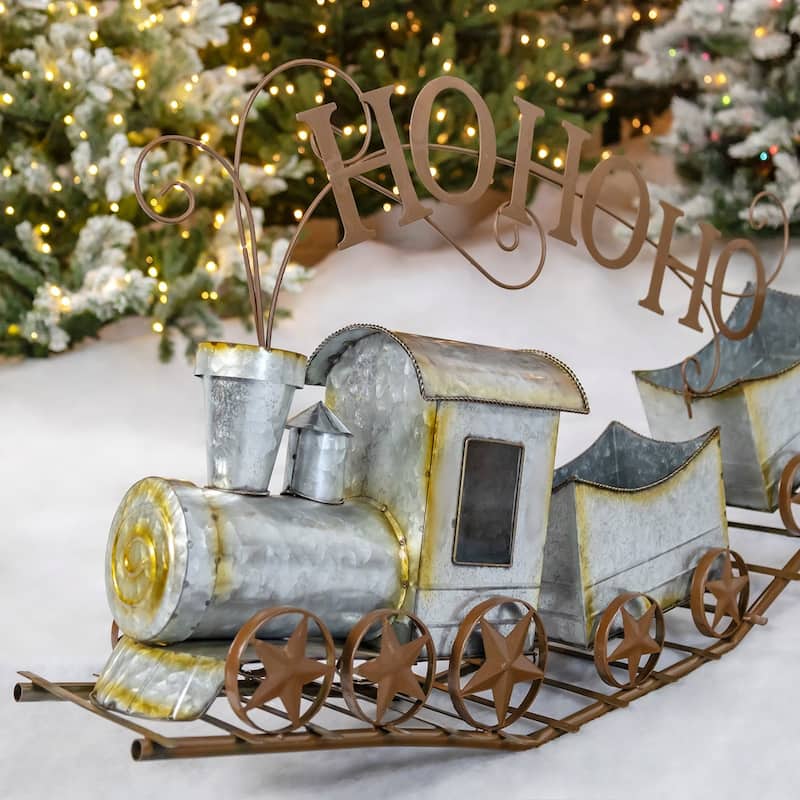 Galvanized Christmas Train "HO HO HO" - 36.5" L x 8" W x 21.25" H