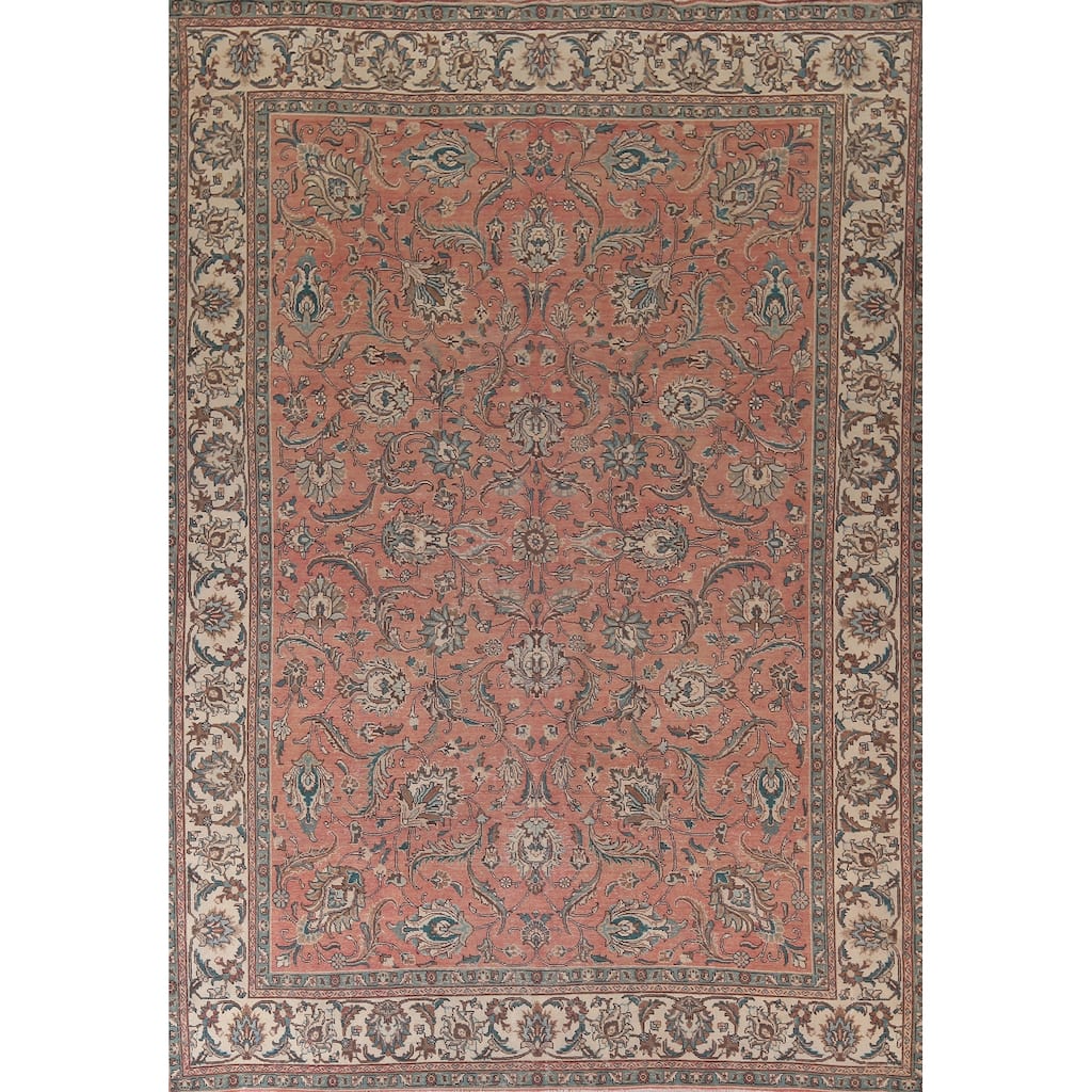 Pink Tabriz Persian Vintage Rug Hand-Knotted Oriental Wool Carpet - 9'9"x 12'10"
