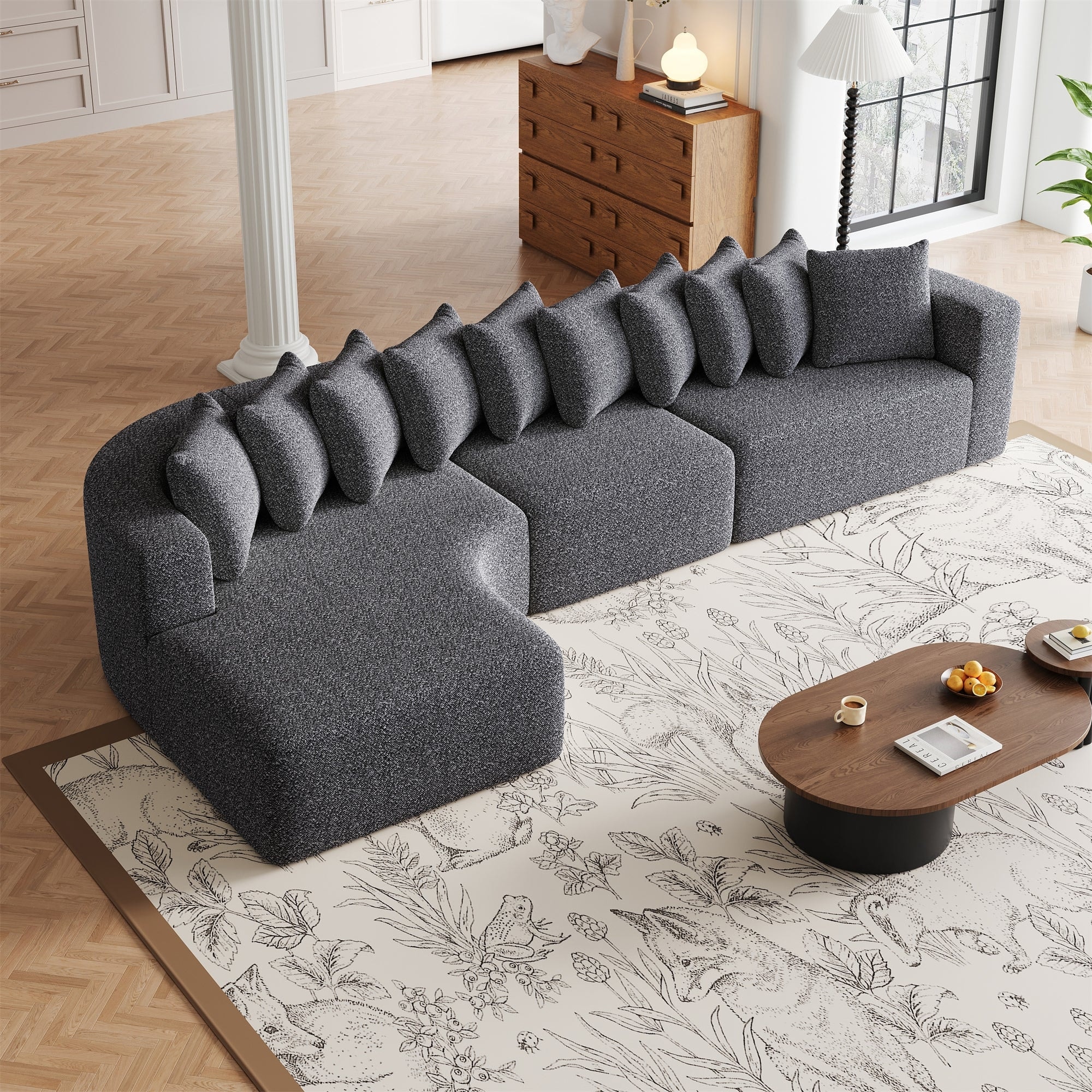 131.1-inch Chenille Sectional Sofa with 10 Cushions, Modern Cloud-Shaped Curved Left Chaise Sofa