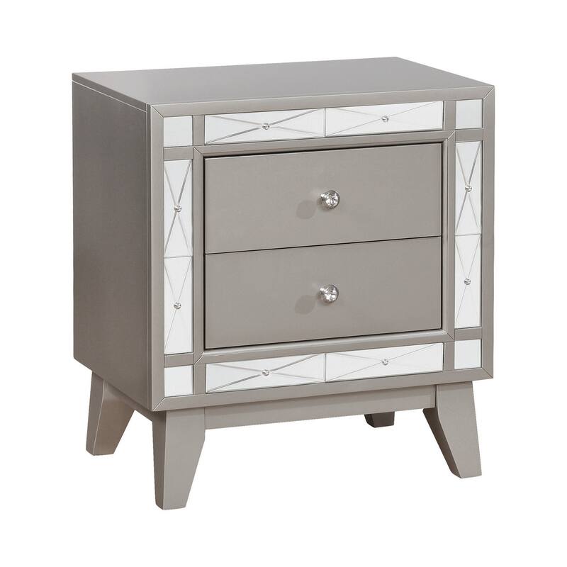 Wooden Nightstand with 2 Drawers, Mercury Silver - Silver