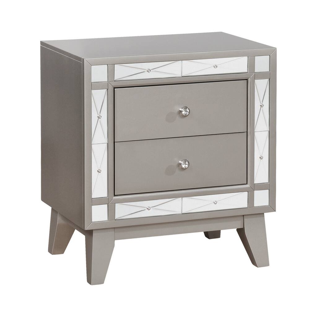 Wooden Nightstand with 2 Drawers, Mercury Silver