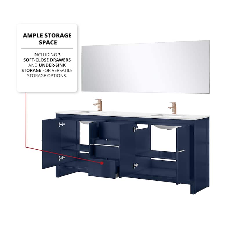 Lafarre Bath Vanity with Quartz Top, Sink, Mirror and Rose Gold Faucet