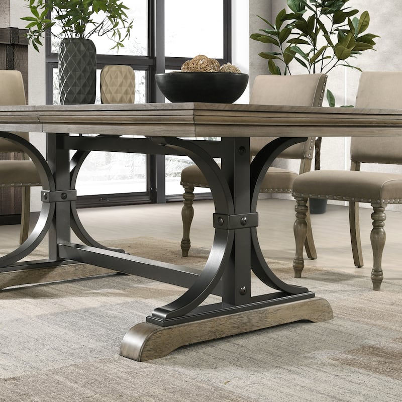 Roundhill Furniture Birmingham 9-piece Dining Set, Driftwood Finish Extendable Table with Nailhead Chairs Dining Set
