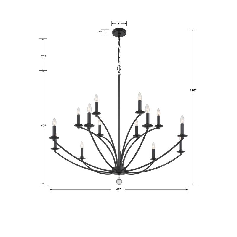 Mila 15 Light Black Chandelier - 48"W x 42"H